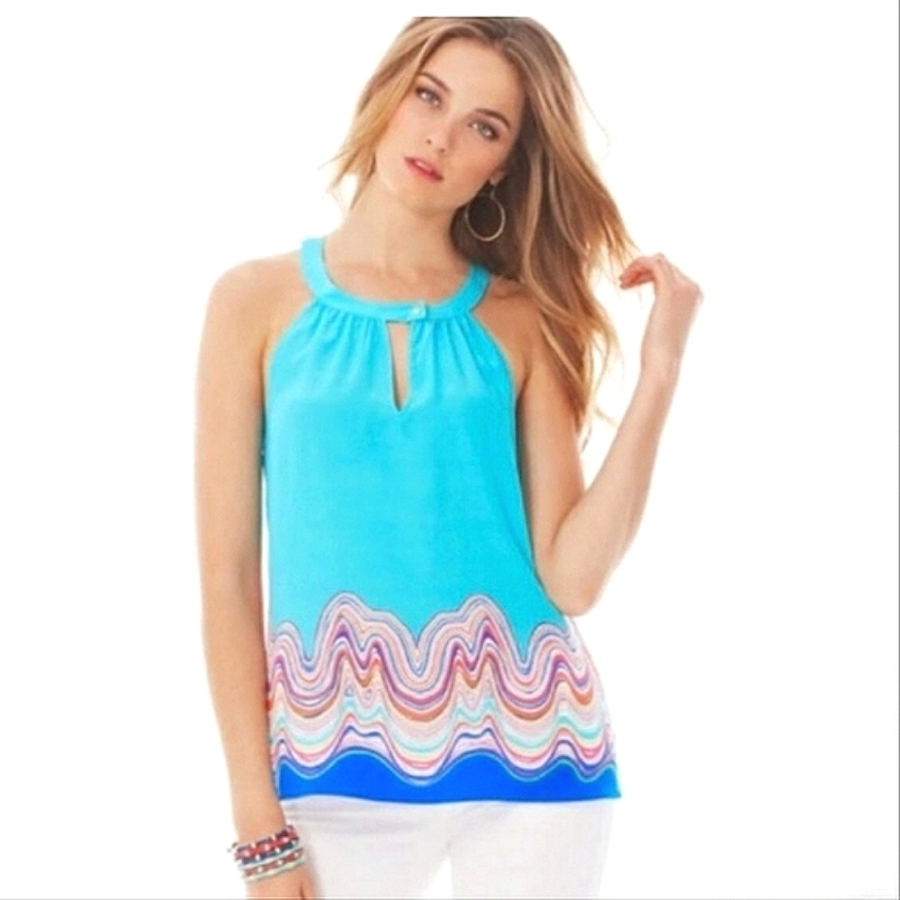 Lilly Pulitzer Sleeveless Rohan Silk Top Shorely Blue